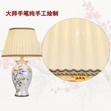 台灯卧室床头手绘陶瓷中国风新现代中式花鸟国画台灯床头灯