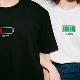 电池情侣装短袖t恤女 韩版ulzzang恶搞创意简约电池闺蜜男女半袖