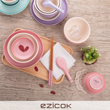 ezicok 韩式粉色小清新陶瓷碗 日式家用饭碗平盘汤勺碟子餐具套装