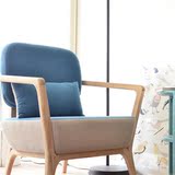 早安原创设计休闲现代简约易北欧式布艺小单人个原木质橡木沙发椅