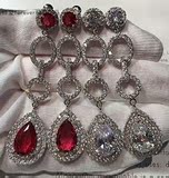 仿奥地利施家水晶钻石舞会派对夜店新娘长款红宝石耳环坠女不褪色