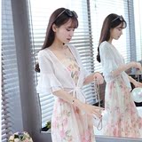 韩版夏季短款薄雪纺开衫搭配长裙的上衣荷叶边喇叭袖小披肩外套女