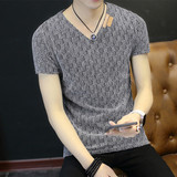 男士短袖T恤V领学生夏季韩版修身男装半袖大码青年衣服简约体恤衫