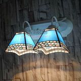 欧美式蓝色地中海风格双头墙壁灯创意玻璃艺术灯饰浴室镜前灯具