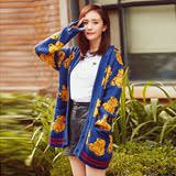 韩国正品代购女装  秋冬装新品 提花针织开衫长袖宽松毛衣外套