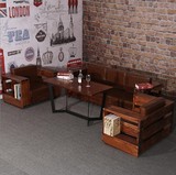 美式复古LOFT铁艺实木皮革沙发做旧客厅实木沙发椅仿古卡座组合