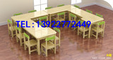 儿童樟子松桌环保漆六人桌幼儿园桌椅儿童木质桌木制长方桌椅套装