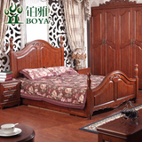 欧式实木床 美式新古典复古高箱雕花白色楸木床住宅家具1.5/1.8米