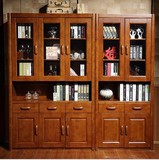 高档实木书柜橡木自由组合文件柜二门三门五门转角组合玻璃书柜