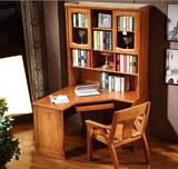 鸿运简约实木转角书桌台式电脑桌橡木书桌实木书柜带书架组合书房