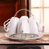创意陶瓷水杯套装 家用耐热茶杯牛奶杯 冷水壶水具套装带杯架托盘