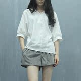 2016夏季宽松衬衫女士韩版中长款常规短袖上衣百搭棉麻蝙蝠袖衬衣
