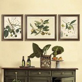美式乡村风格挂画客厅三联画组合套画卧室二联做旧装饰画植物树叶