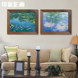 莫奈 睡莲系列 纯手绘油画 沙发背景双联组合装饰画欧式印象风景