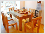 老榆木餐桌椅组合6人实木家庭用饭桌方桌组合现代简约快餐咖啡厅
