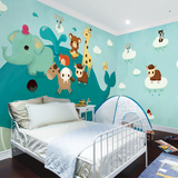儿童房墙纸3d立体无纺布卡通环保壁纸卧室背景墙布壁画温馨动物园
