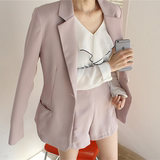 2016春季新款韩国女装韩版BF风藕粉色OL通勤休闲西服短裤两件套装