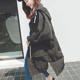辰子◆韩国新款秋装百搭学生宽松显瘦蝙蝠型中长款连帽风衣外套女