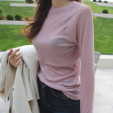 韩国2016秋季新款纯色百搭修身超薄款透视打底衫韩版长袖T恤女士