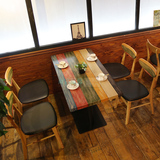 北欧休闲咖啡厅实木油蜡皮靠背椅 甜品店餐饮桌椅组合可定制个性
