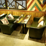 美式乡村 咖啡厅沙发桌椅组合  实木复古卡座沙发 奶茶店沙发