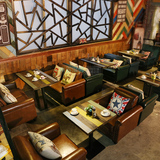 复古怀旧美式咖啡厅沙发桌椅组合咖啡馆西餐厅单双人皮艺沙发组合