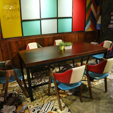 loft铁艺餐桌实木会议办公桌长桌工业风长方形电脑桌椅组合工作台
