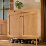 橡木储物柜可定做全实木玄关柜 黑胡桃木 多功能对开门储藏柜鞋柜