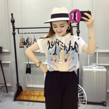 雪纺衫女装2016夏季新款韩版翻领字母印花上衣显瘦短袖衬衫Y4413
