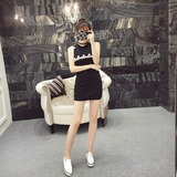 2016夏装新款韩版女装拼接蕾丝无袖连衣裙 打底背心裙Q6830