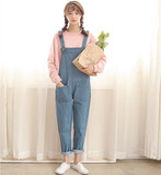 韩国复古学院风文艺范牛仔背带裤女学生减龄宽松大口袋工装连体裤
