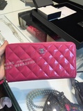 香港专柜代购Chanel香奈儿经典款粉色漆皮菱形格拉链长钱包皮夹