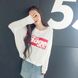 卫衣套头女装 2016韩版学生蝙蝠衫长袖纯棉T恤百搭宽松圆领印花