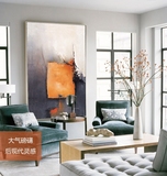 橙灰白色客厅挂画 现代抽象玄关大型装饰画 巨幅定制有框帆布油画