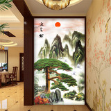 现代中式山水风景油画风景玄关壁画客厅走廊过道背景墙纸无缝壁纸