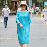 【雅梦。蓝】十木米原创夏装旅行文艺范纯亚麻中袖连衣裙