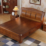 纯中式实木床1.8米 白色实木床橡木1.5米 高箱储物床雕花双人大床