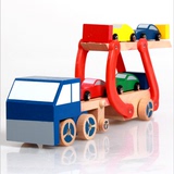 外贸木质双层运输车儿童玩具车 男孩木制仿真模型汽车双层车