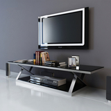 现代简约钢化玻璃电视柜茶几组合 加厚不锈钢地柜 方形烤漆电视柜