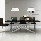 北欧风格不锈钢餐桌 现代简约大理石饭桌 长方形餐桌椅组合A17