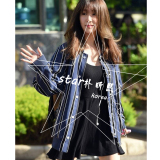 韩国代购少女时代tiffany黄美英音乐银行同款蓝黑条纹夹克外套