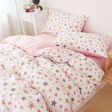 韩版纯棉床上三四件套全棉简约公主粉色床单被套1.5m/1.8m米床品