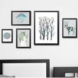 北欧简约卡通有框画人物森林手绘插画图片 客厅挂画 卧室小清新画