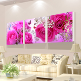现代客厅装饰画沙发背景三联无框画卧室婚房壁画餐厅墙画玫瑰花卉