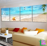 客厅挂画沙发背景墙装饰画四联无框画简约餐厅卧室壁画海星海景画