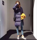 2015新款韩版冬装圆领长袖羽绒棉衣棉服女外套中长款保暖纯色正品