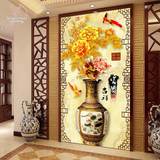牡丹花瓶中国风装饰画3D玉雕浮雕玄关背景墙钢化玻璃精美艺术壁画