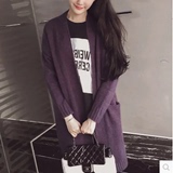 2016秋装新款韩版中长款宽松显瘦针织衫毛衣开衫春季女士长款外套