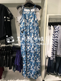 HM H&M专柜正品代购 女装度假风树叶印花两侧开叉吊带连衣裙长裙