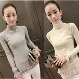韩国代购2016秋冬季高领喇叭袖套头长袖毛衣女修身性感针织打底衫